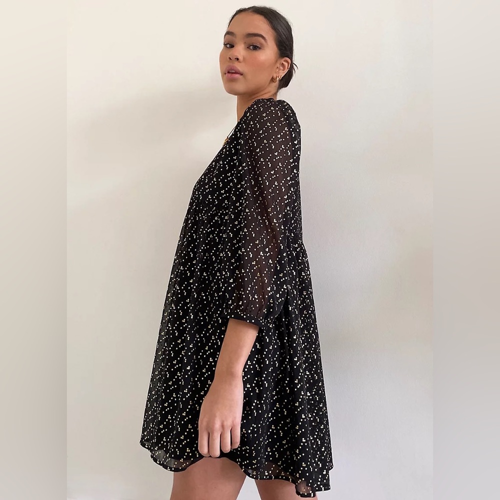 Sunday Best Aritzia Jinx Long Sleeve V Neck Black Gold Babydoll Dress Size XS - Picture 2 of 11